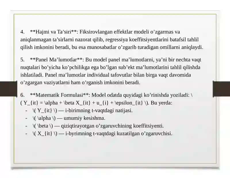 Fiksirovlangan effektlar va tasodifiy effektlar modellari 4