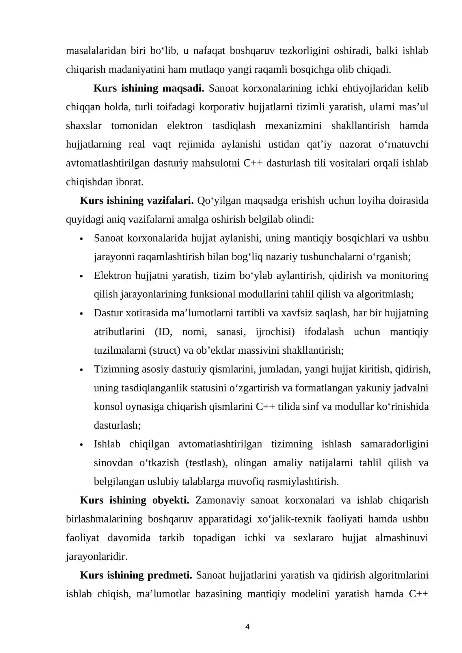 Sanoat korxonasida xujjatlarini yaratish va aylantirish jarayonlarini avtamatlashtirish tizimini ishlab chiqish 4