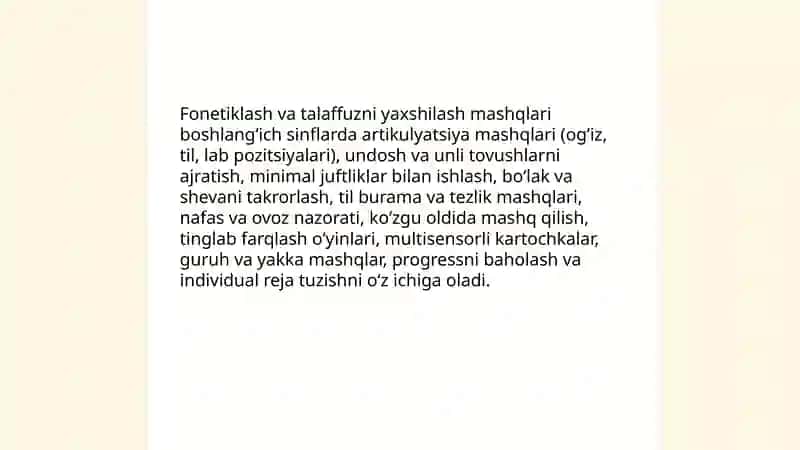 Boshlangʻich sinf oʻquvchilarining nutqini oʻstirishga oid mashq turlarini ishlab chiqish 4