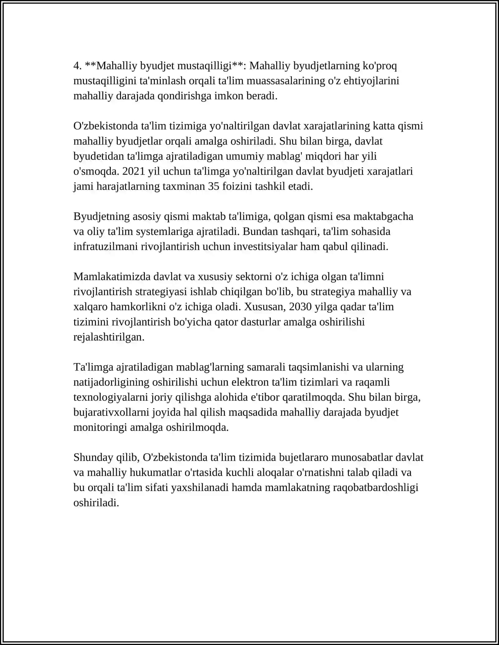 TA'LIM TIZIMIDA BUJETLARARO MUNOSABATLARNI TASHKIL ETISH MASALALARI 4