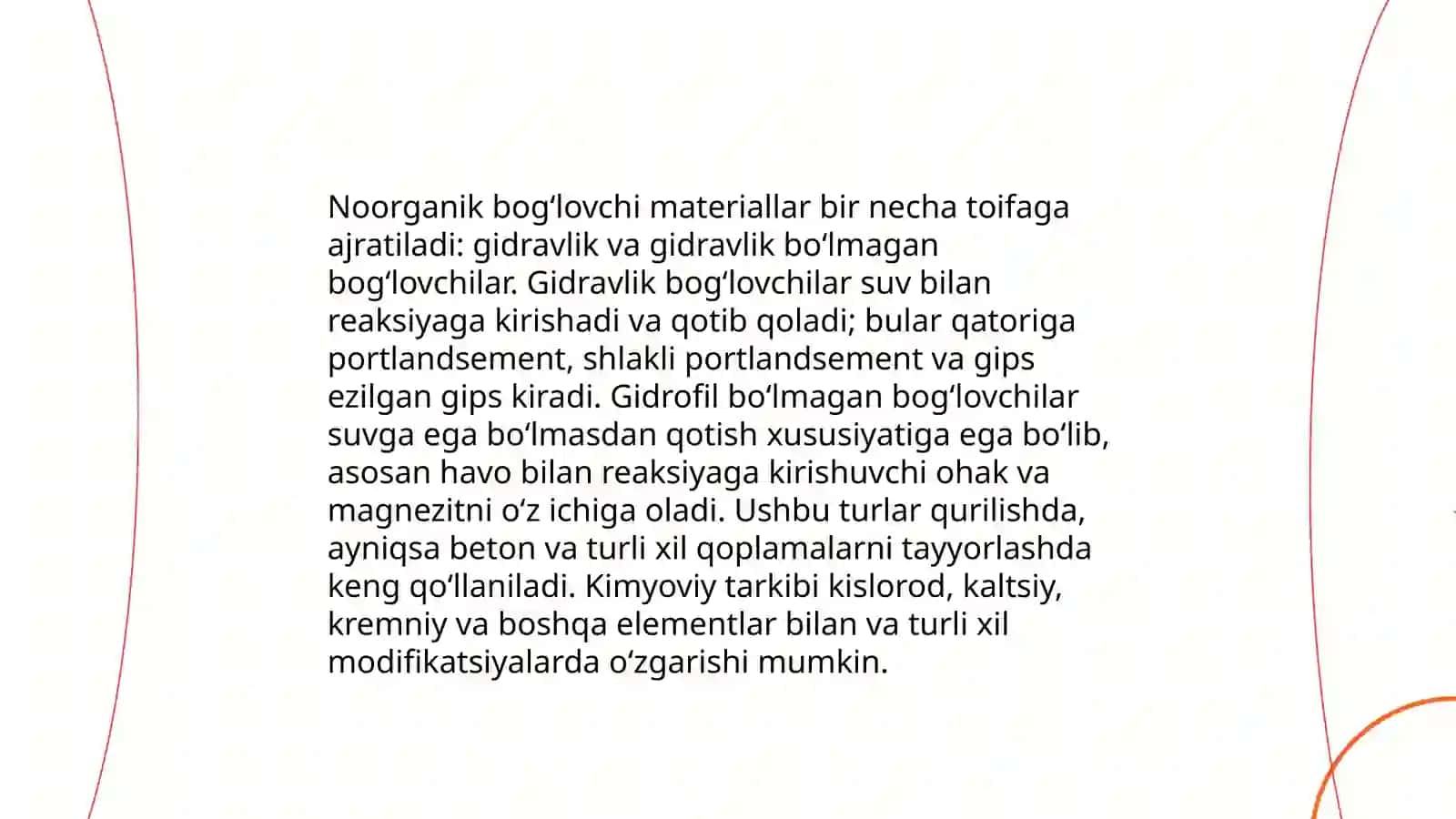 Noorganik (mineral) bog'lovchi materiallar va ularning xususiyatlari 4