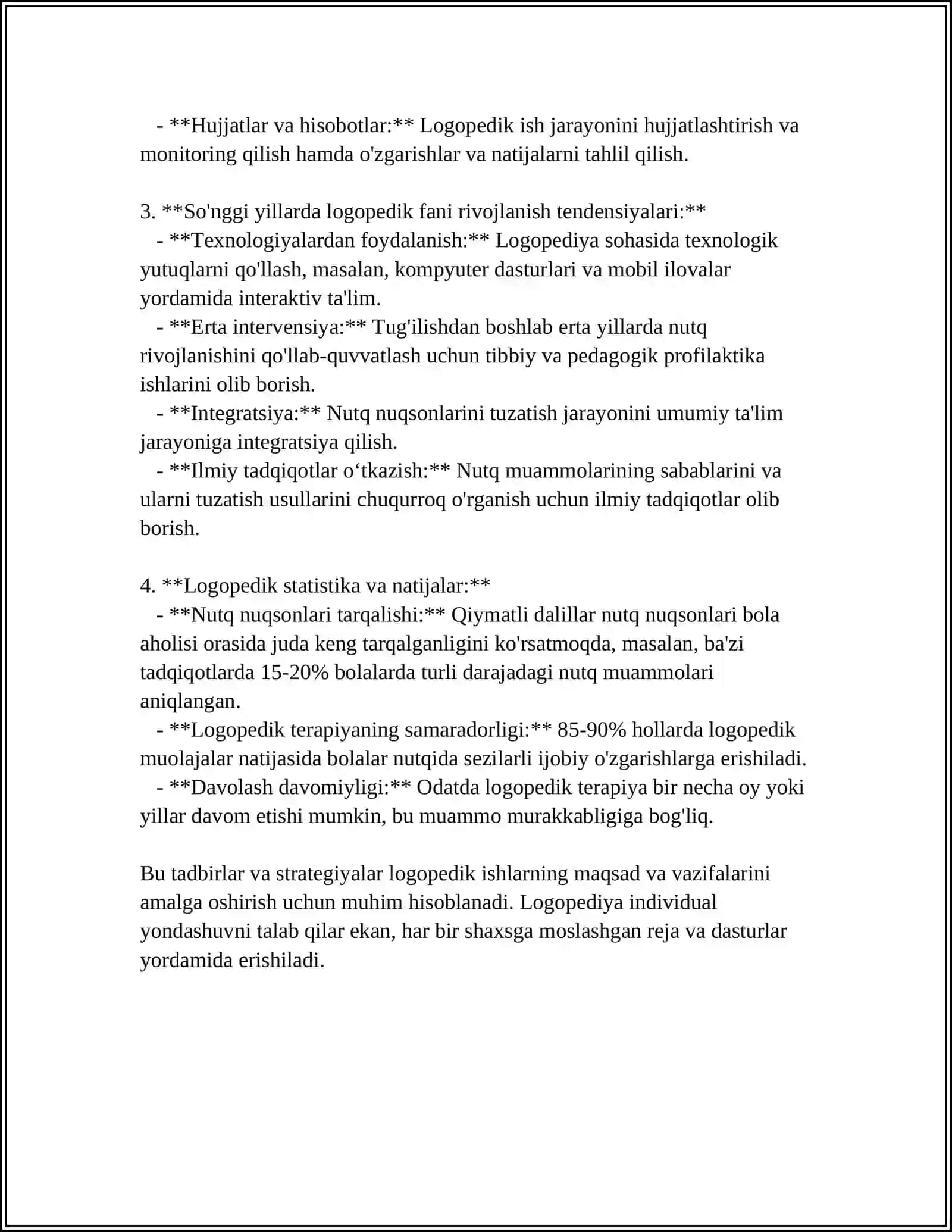 UMUMTA'LIM MAKTABLARI QOSHIDAGI LOGOPEDIK SHAXOBCHALARDA LOGOPEDIK ISH MAZMUNI VA YURITILADIGAN HUJJATLAR BILAN TANISHISH. TAXLIL QILISH 4