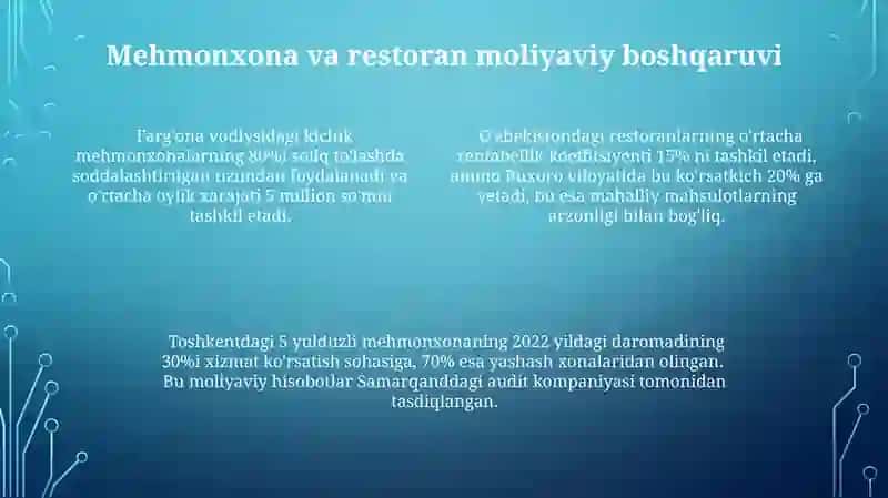 Mehmonxona va restoranlarning moliyasi va iqtisodiy boshqarish 4