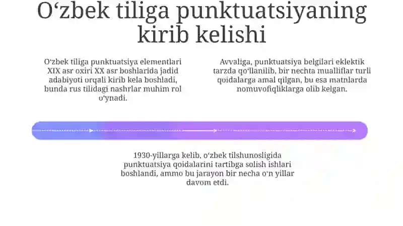 O‘zbek tilida tinish belgilari o‘rganilishi va qo‘llanishi xronologik jadval tayyorlash 4