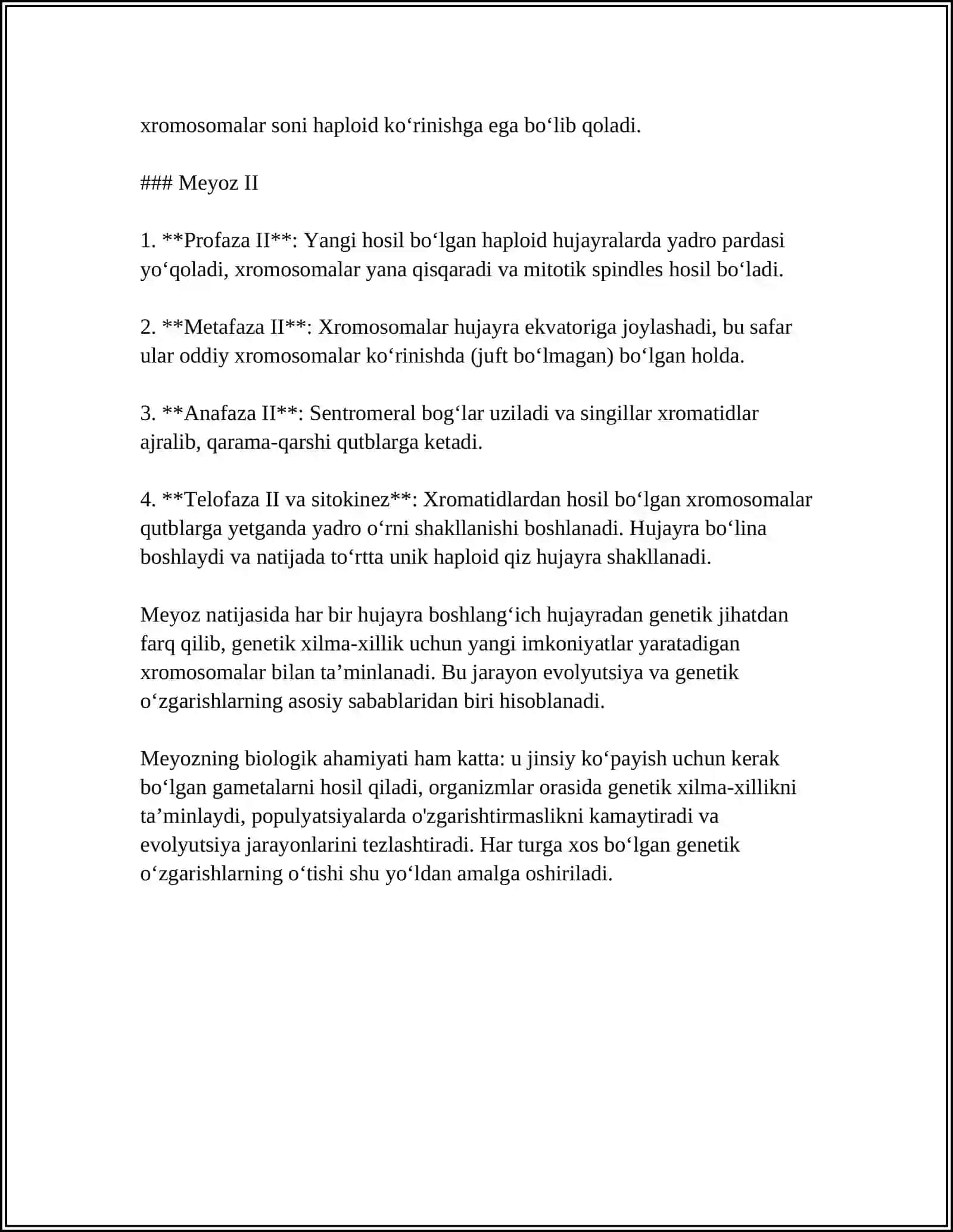 "MEYOZ" MAVZUSI TIBBIY BIOLOGIYA REFERAT 4