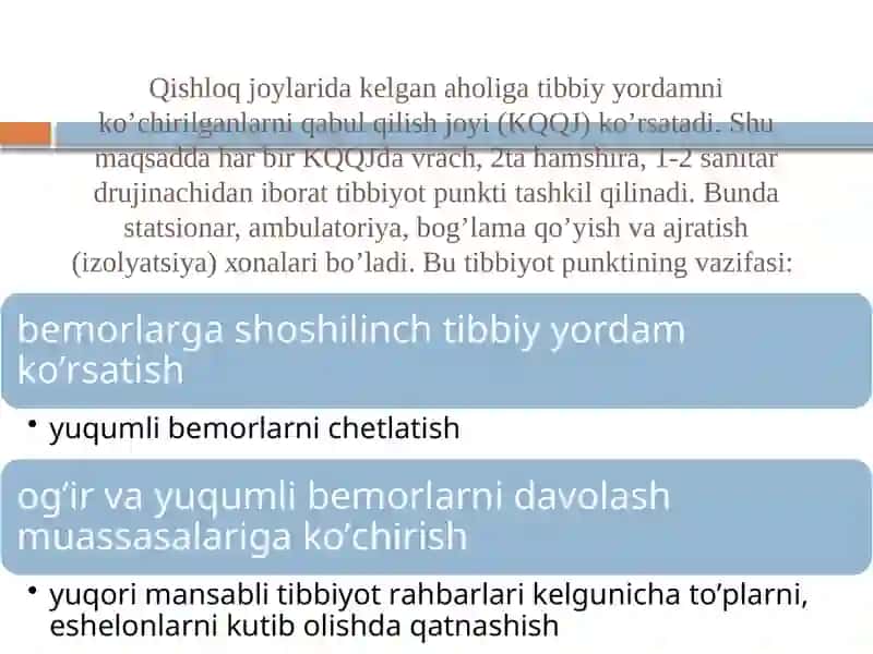Aholini dushman tajovuzi xavfi paytida va shikastlangan aholini davolash-ko’chirish va tibbiy ta’minlash 4