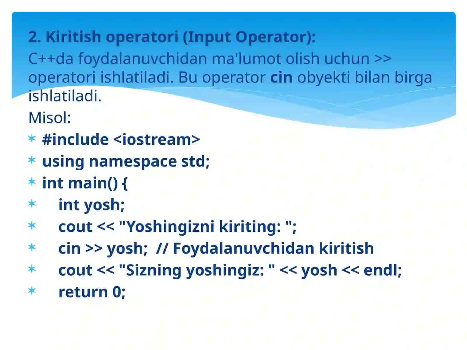 C++ DA KIRITISH VA CHIQARISH OPERATORLARI 4