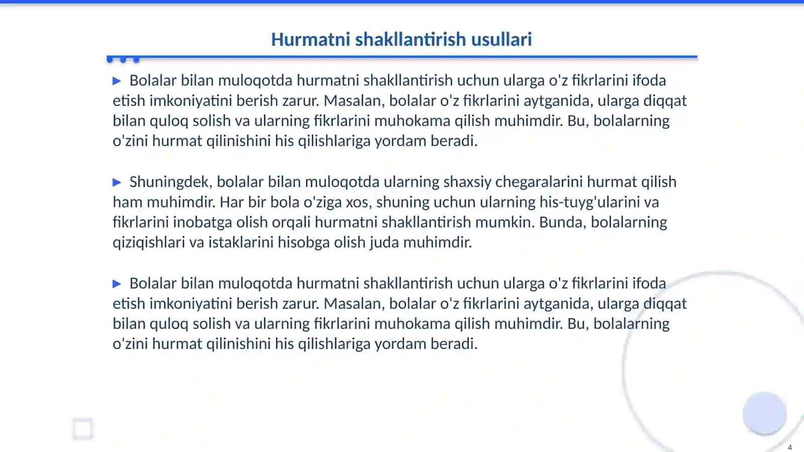 Bolalar bilan ishlashda ishonchli muloqot va hurmat printsiplari 4