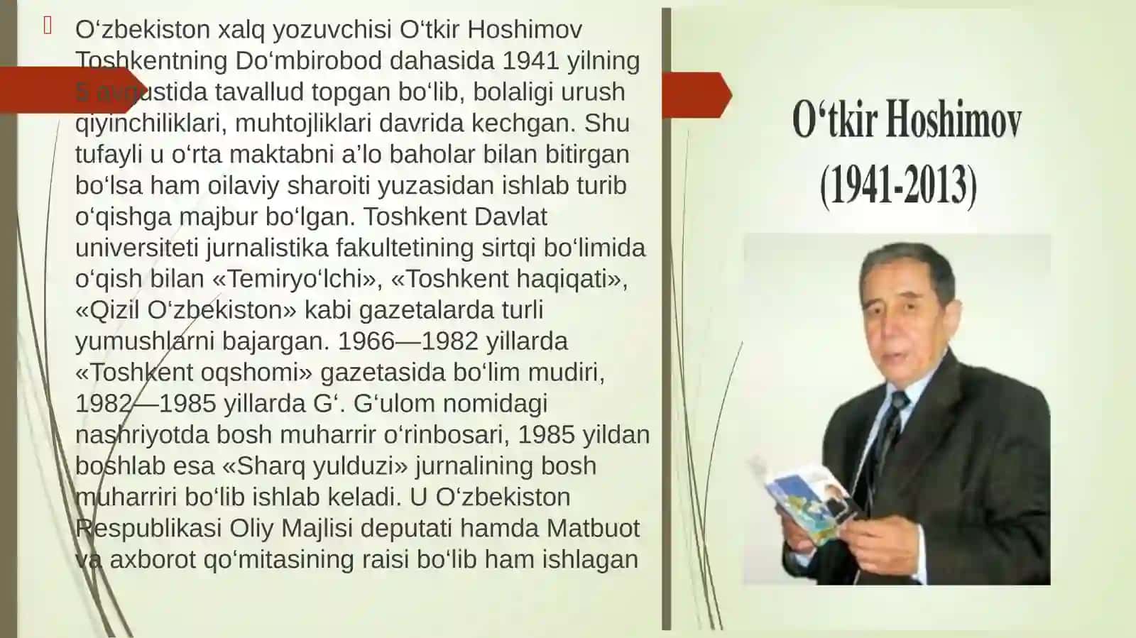 O'tkirHoshimov: "Dunyoningishlari"qissasidanbob: "Muhokamaqilamiz"bosqichitopshiriqlaribilanishlash.Badiiymatnningo'zigaxosxususiyatlari 4