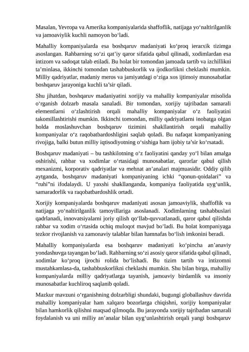 Boshqaruv Madaniyati Qiyoslash va Tahlil Qilish 4
