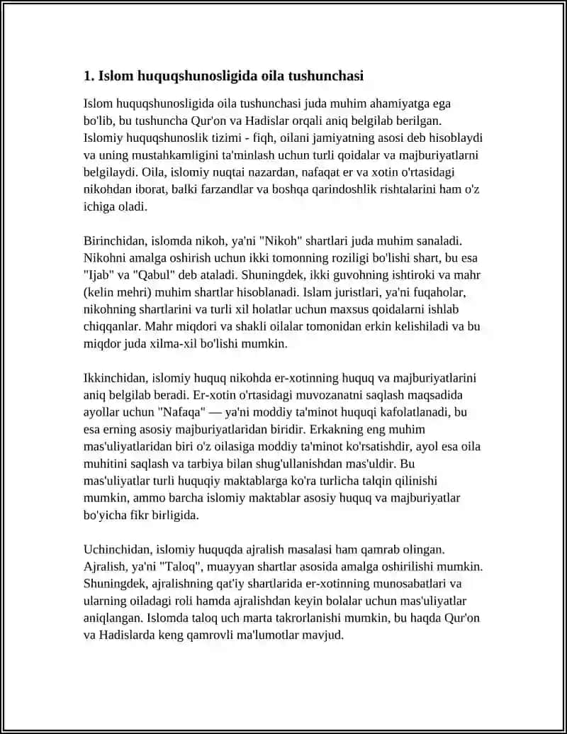 İSLOM HUQUQSHUNOSLIGIDA OILA, NIKOX, TALOQ, IDDA, ZIHOR TUSHUNCHALARINI TARIFLASH VA TAQDIMOT TAYORLASH 4