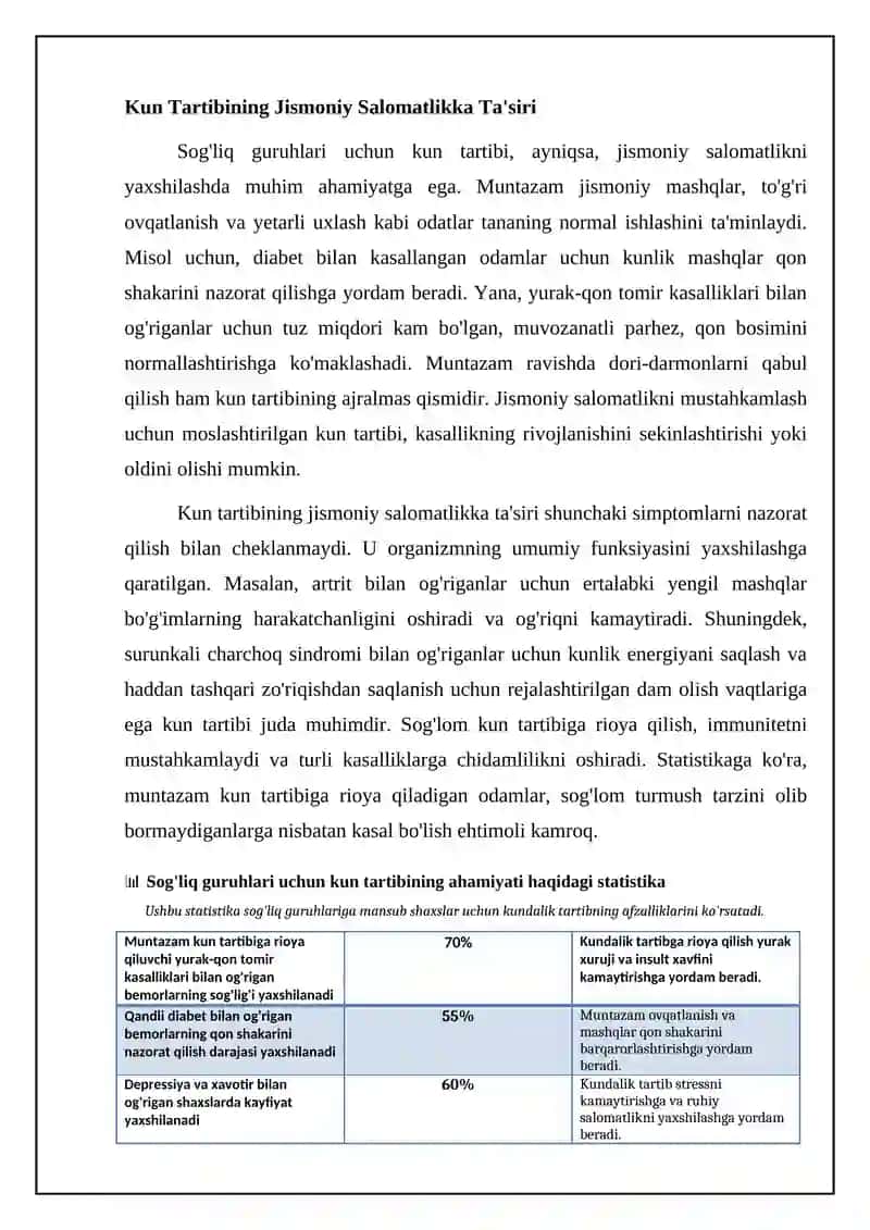 Salomatlik guruhlariga kiruvchi shaxslarga kun tartibi tuzish 4