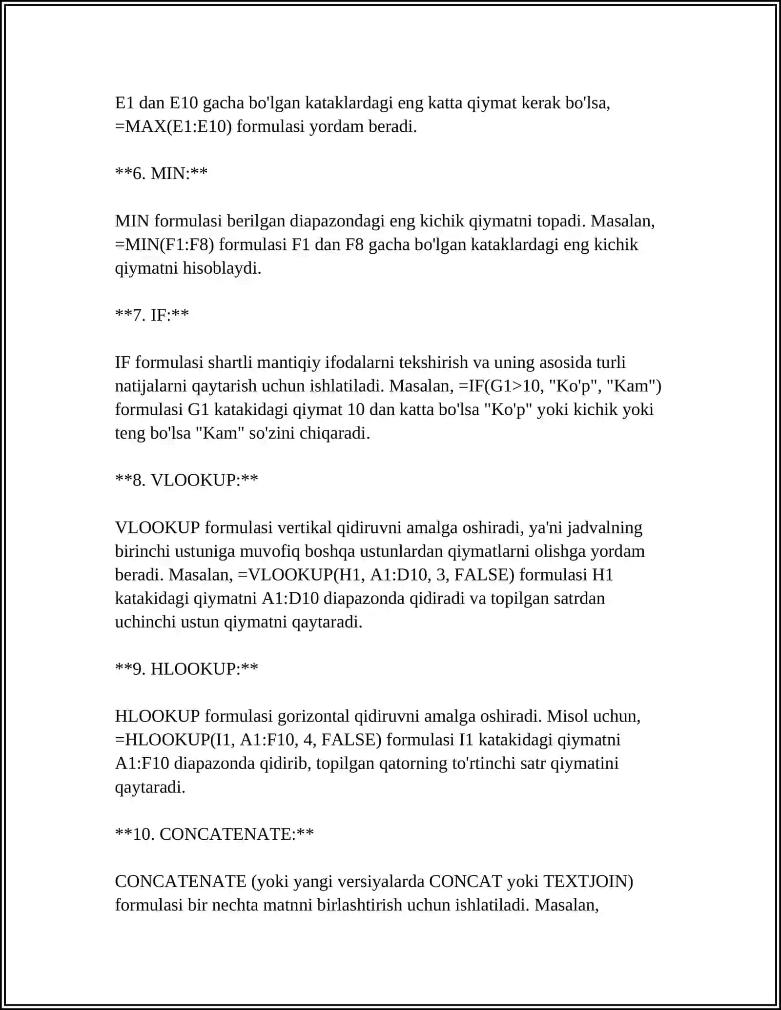 EXCEL DASTURI FORMULALARI VA FUNKSIYALARI 4