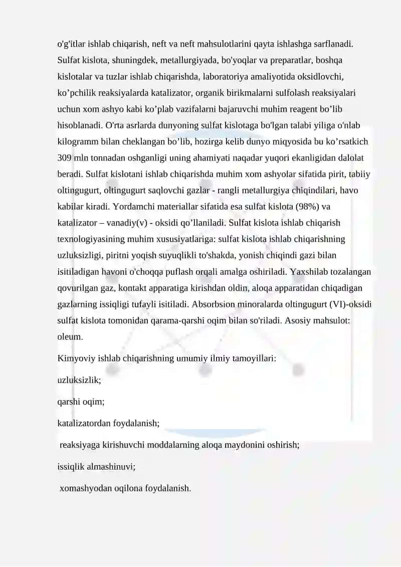 Sanoatda sulfat kislota olinish usullari va xossalari 4