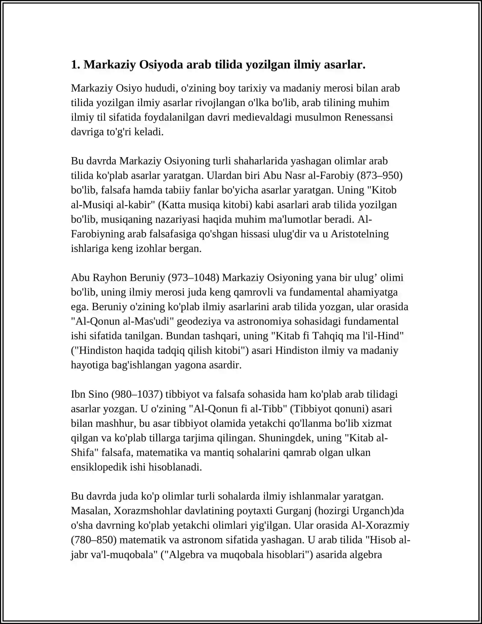 MARKAZIY OSIYODA YASHAB OʻTGAN ARAB TILIDA ASARLAR YARATGAN OLIMLAR 4