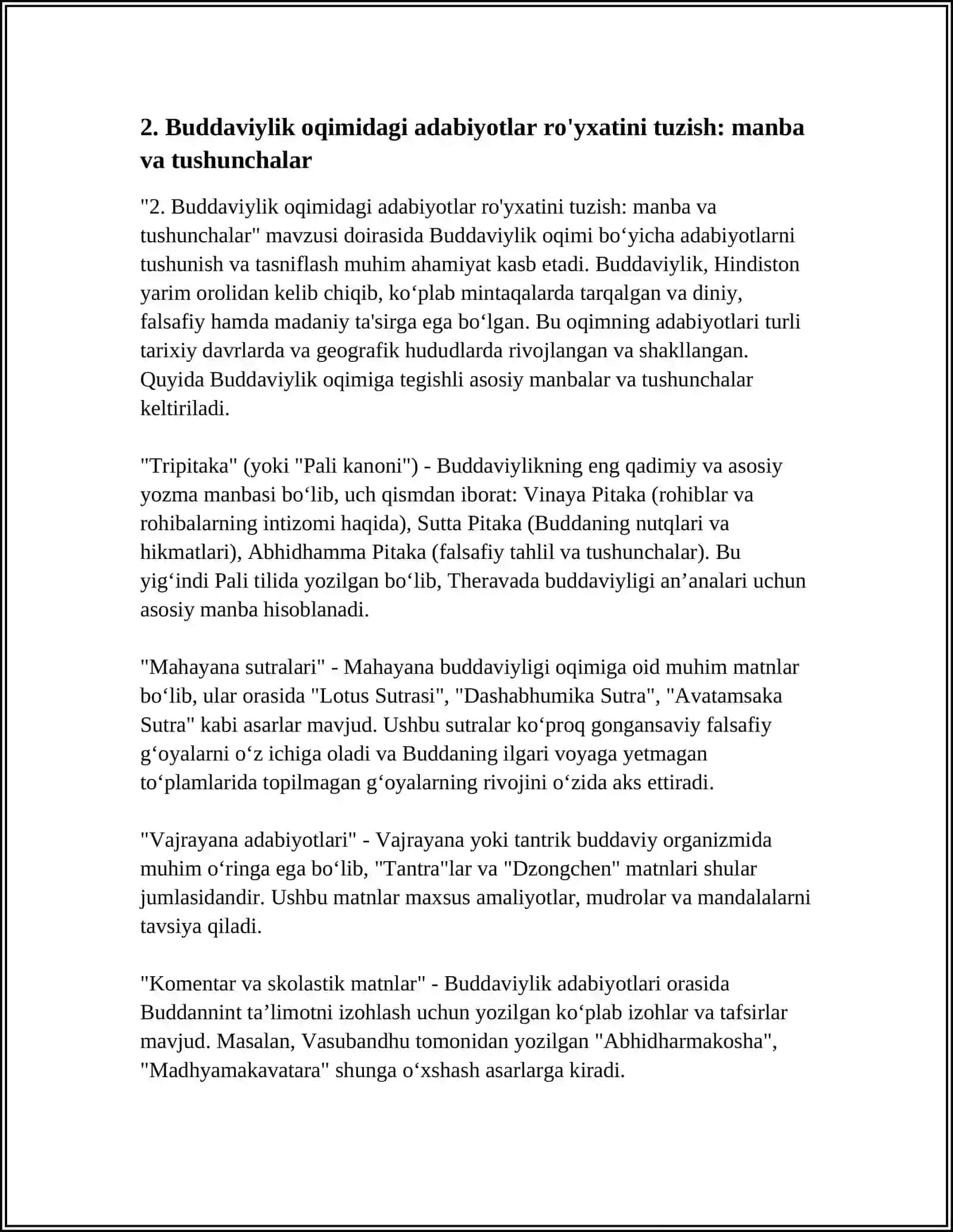 MONIYLIK VA BUDDAVIYLIK OQIMIDAGI ADABIYOTLAR RO'YXATINI TUZISH 4