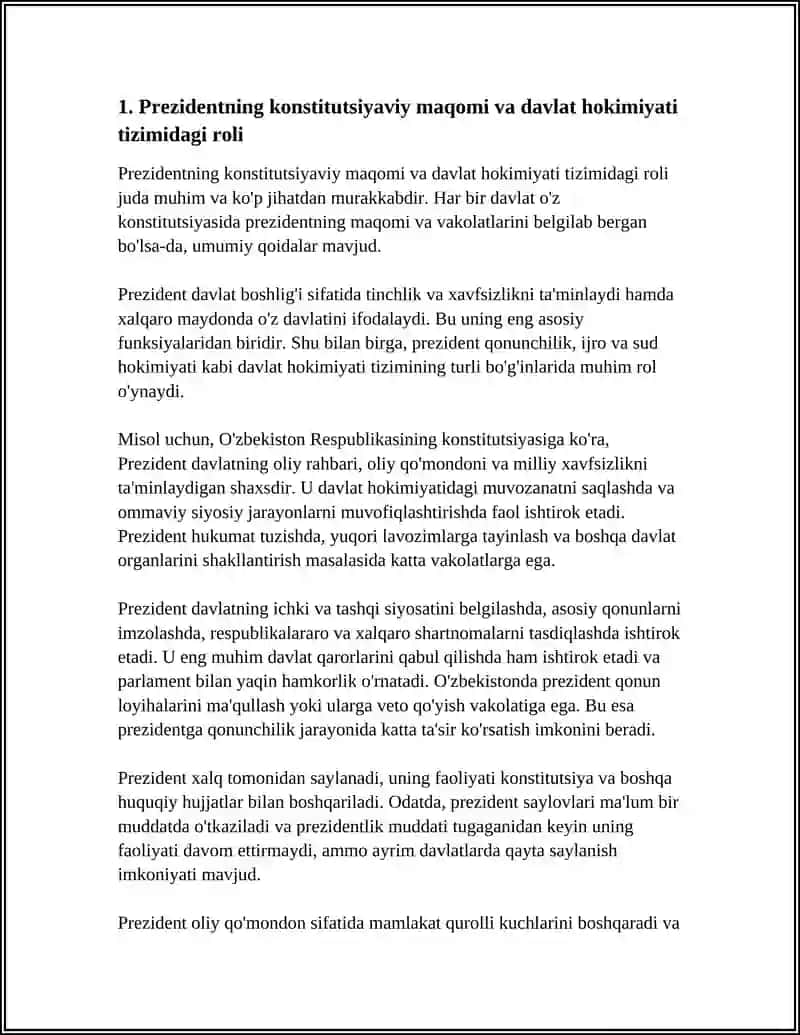 OʻZBEKISTON RESPUBLIKASI PREZIDENTINING KONSTITUTSIYAVIY MAQOMI 4