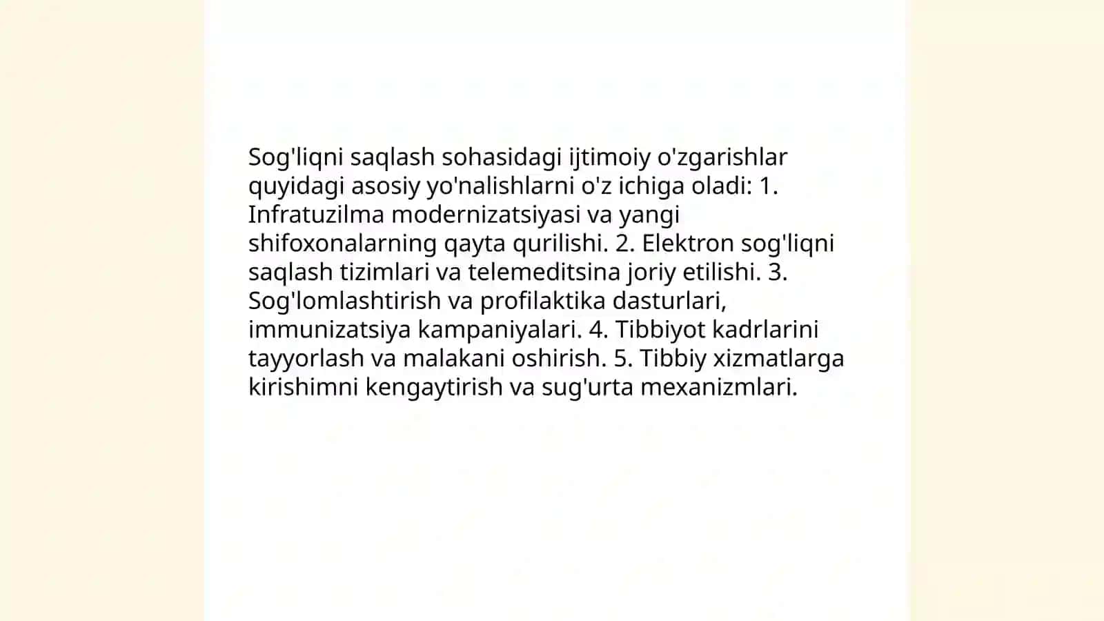 O'zbekistonda ijtimoiy sohada amalga oshirilayotgan o'zgarishlar mazmun va mohiyati 4