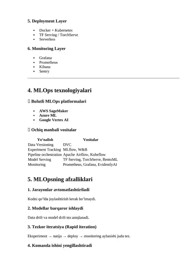 AI dasturiy ta’minot arxitekturasi (MLOps) 4