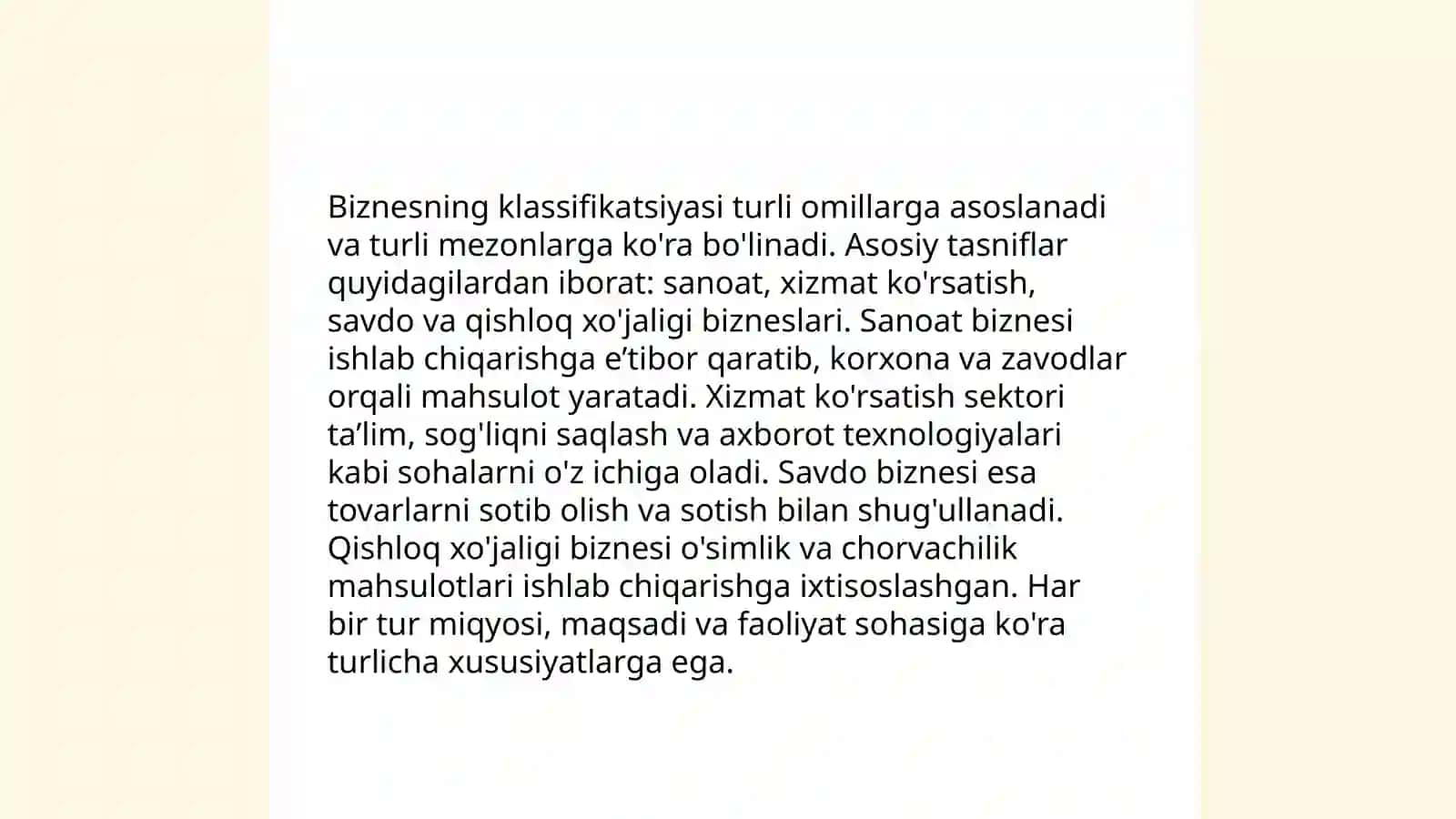 Biznes tasnifi va tavsifi 4