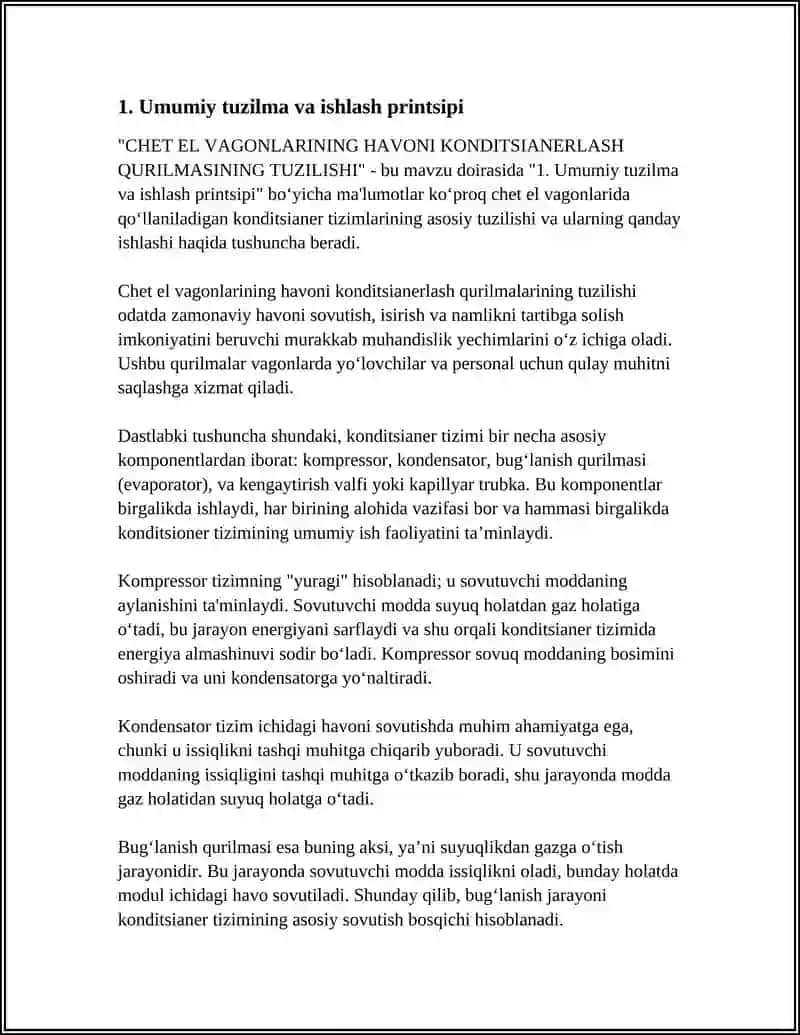 CHET EL VAGONLARINING HAVONI KONDITSIANERLASH QURILMASINING TUZILISHI 4