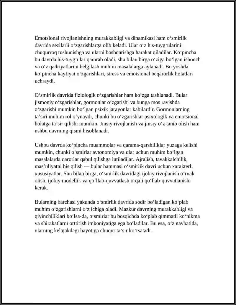 OʻSMIRLIK DAVRIDA PSIXIK RIVOJLANISH XUSUSIYATLARI 4