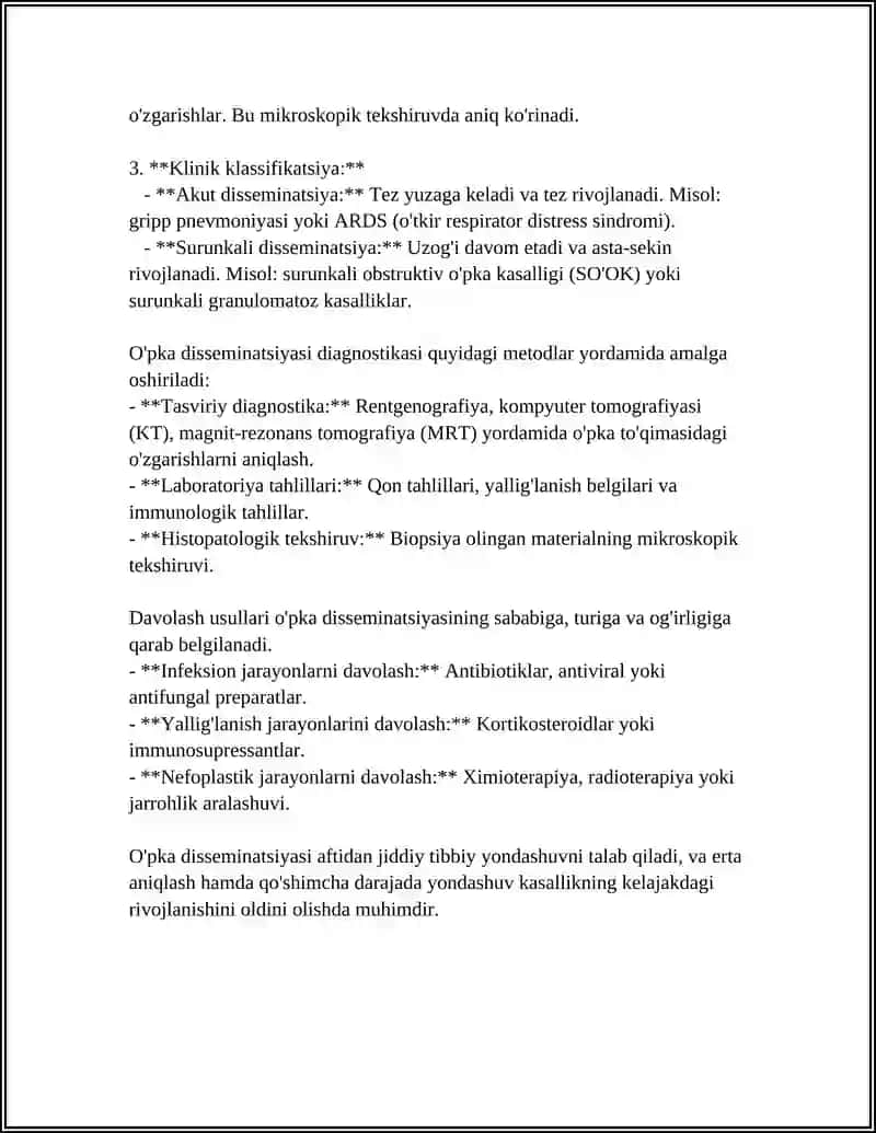 MUSTAQIL ISH Mavzu: O'PKA DISSEMINATSIYASINI QIYOSIY TASHHISLASH 4