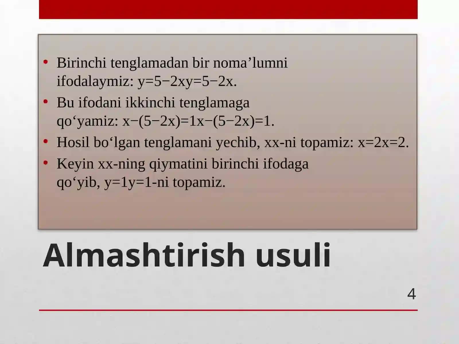 CHIZIQLI TENGLAMALAR SISTEMASI YORDAMIDA MASALALAR YECHISH 4