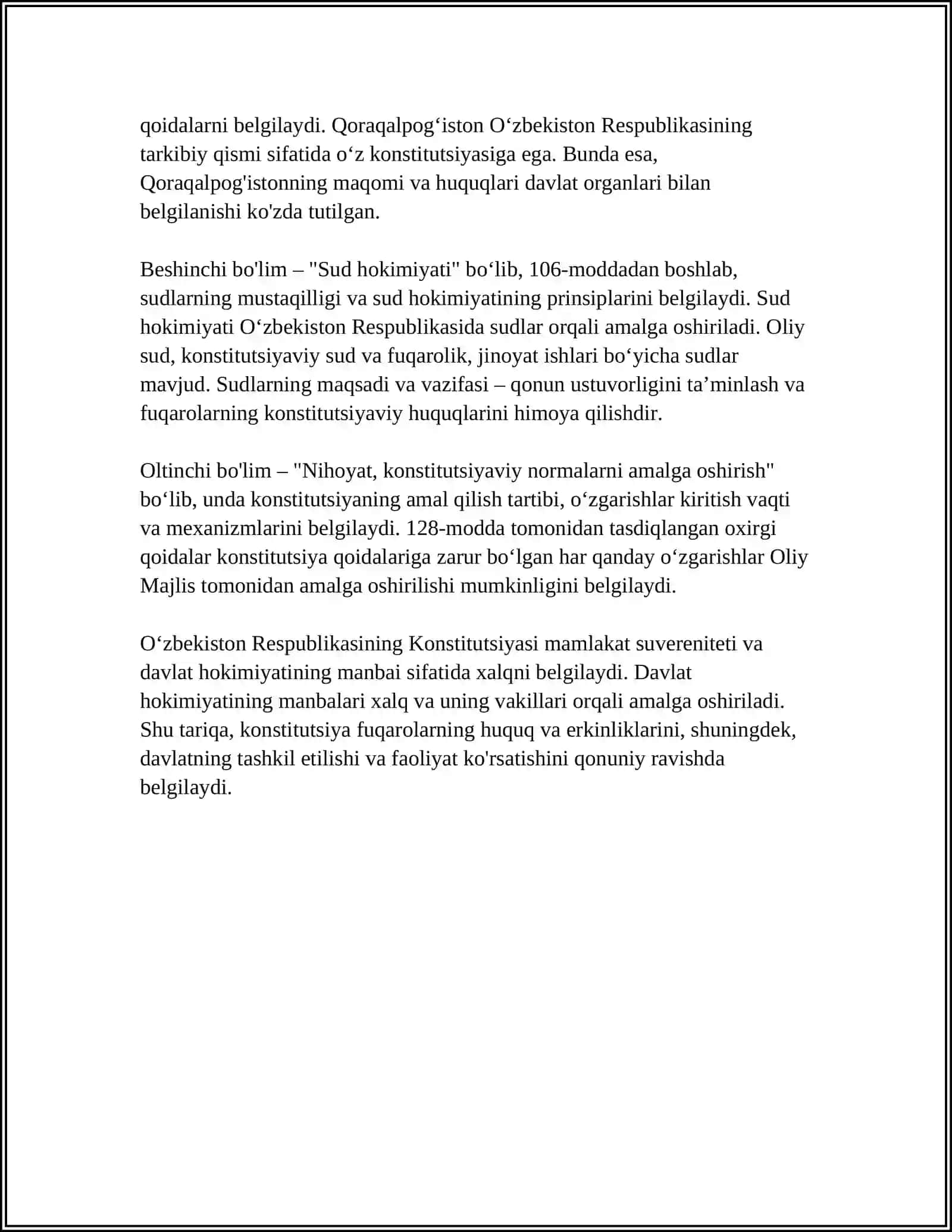 O'ZBEKISTON RESPUBLIKASI KONSITUTSIYASI VA UNDA FUQAROLARNING HUQUQLARI 4