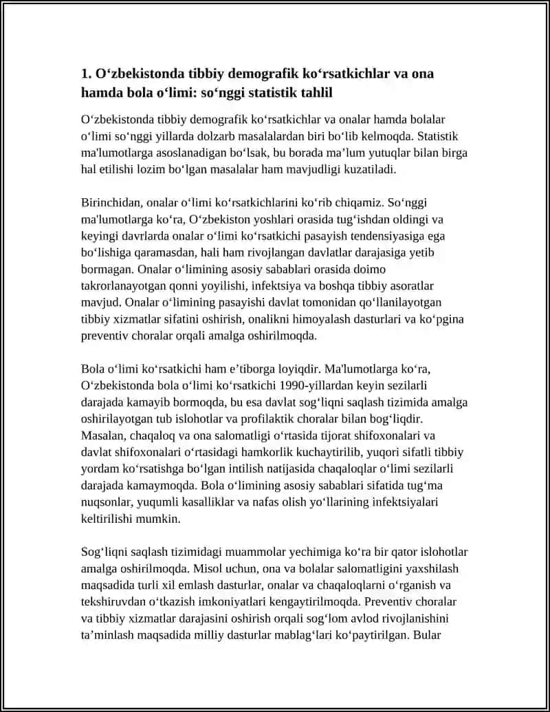 O‘zbekistonda tibbiy demografik koʻrsatkichlar va ona hamda bola o‘limi 4
