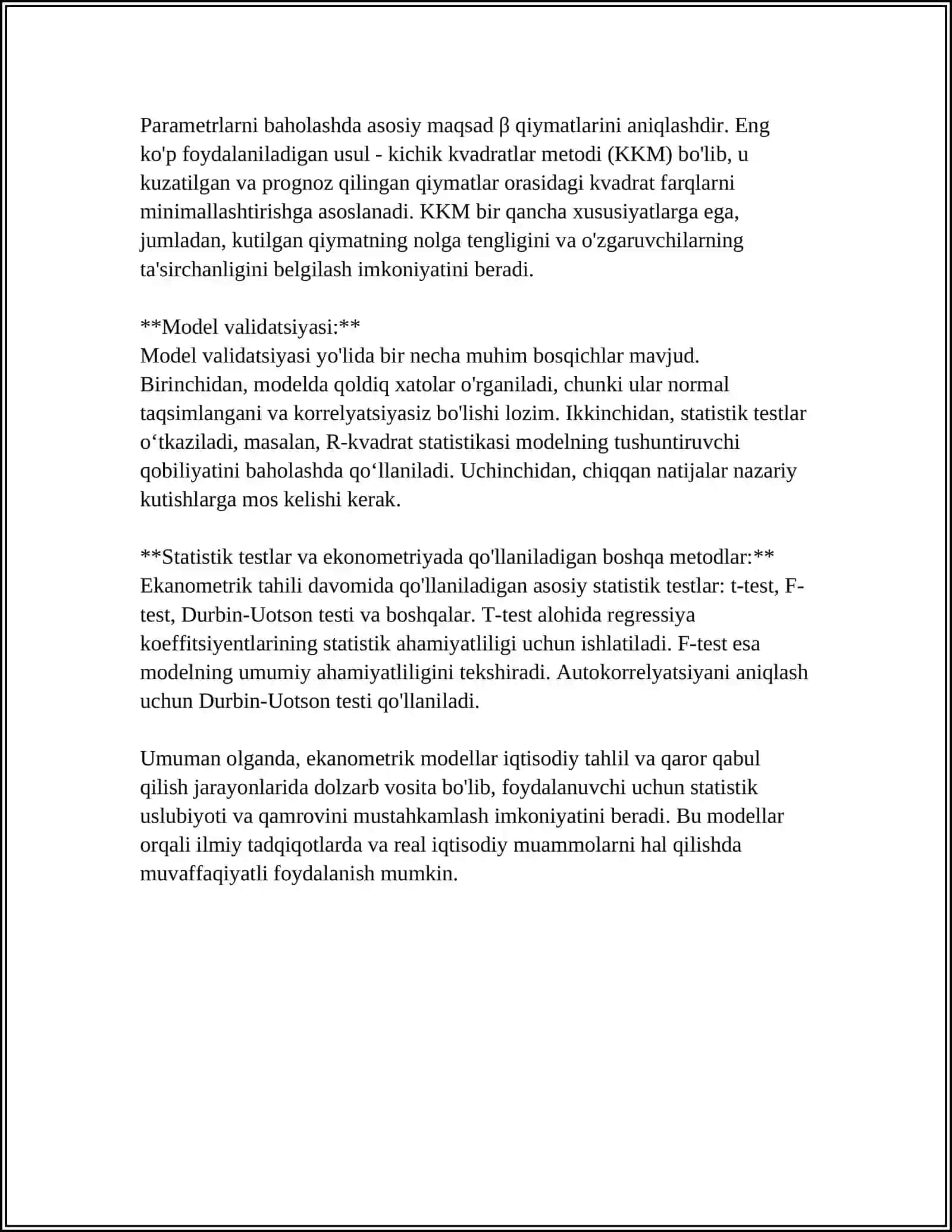 BOZOR HAJMINI ANIQLASHDA EKANOMETRIK MODELLARDAN FOYDALANISH 4
