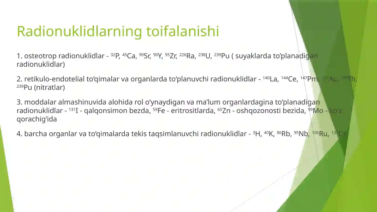 Radionuklidlarning organizmda kinetikasi | Fizika prezentatsiya PPT 4