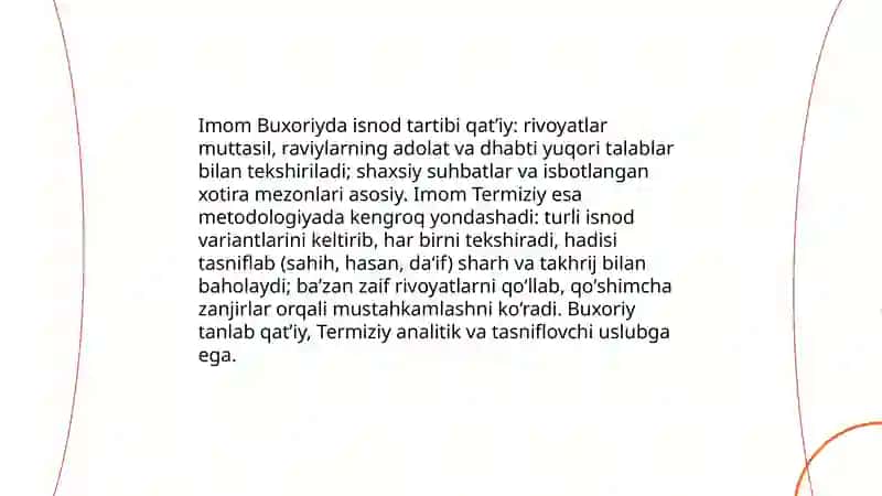 Imom Buxoriy va Imom Termiziyning hadis ilmiga qoʻshgan hissalarini qiyosiy tahlili 4