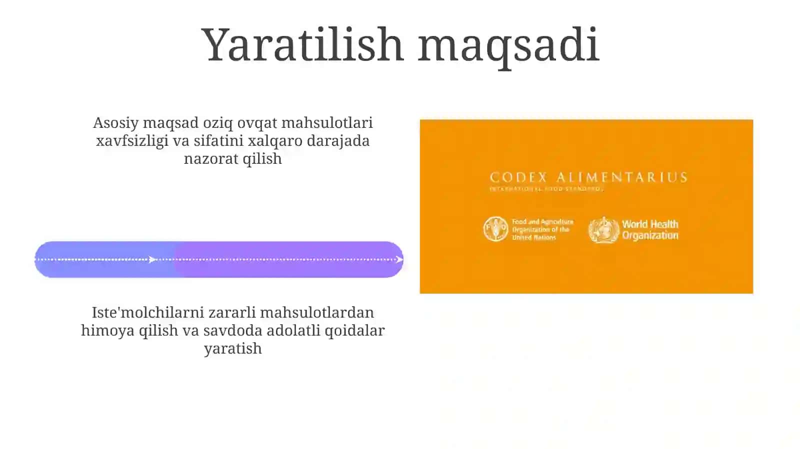 Tayyor oziq ovqat mahsulotlarini tayyorlashda kodeks alimentariusning tutgan orni 4