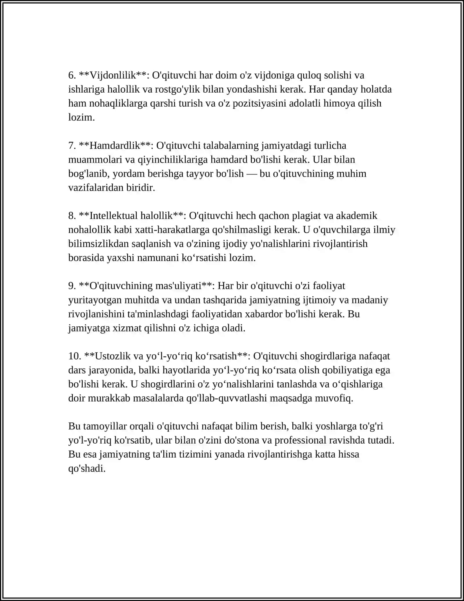 O'QITUVCHINING KASBIY XULQ-ATVORINING ASOSIY MEYORLARI VA TAMOYILLARI 4
