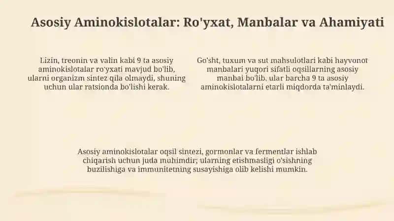 Asosiy va Noasosiy Aminokislotalar: Ta'rif va Farqi 4