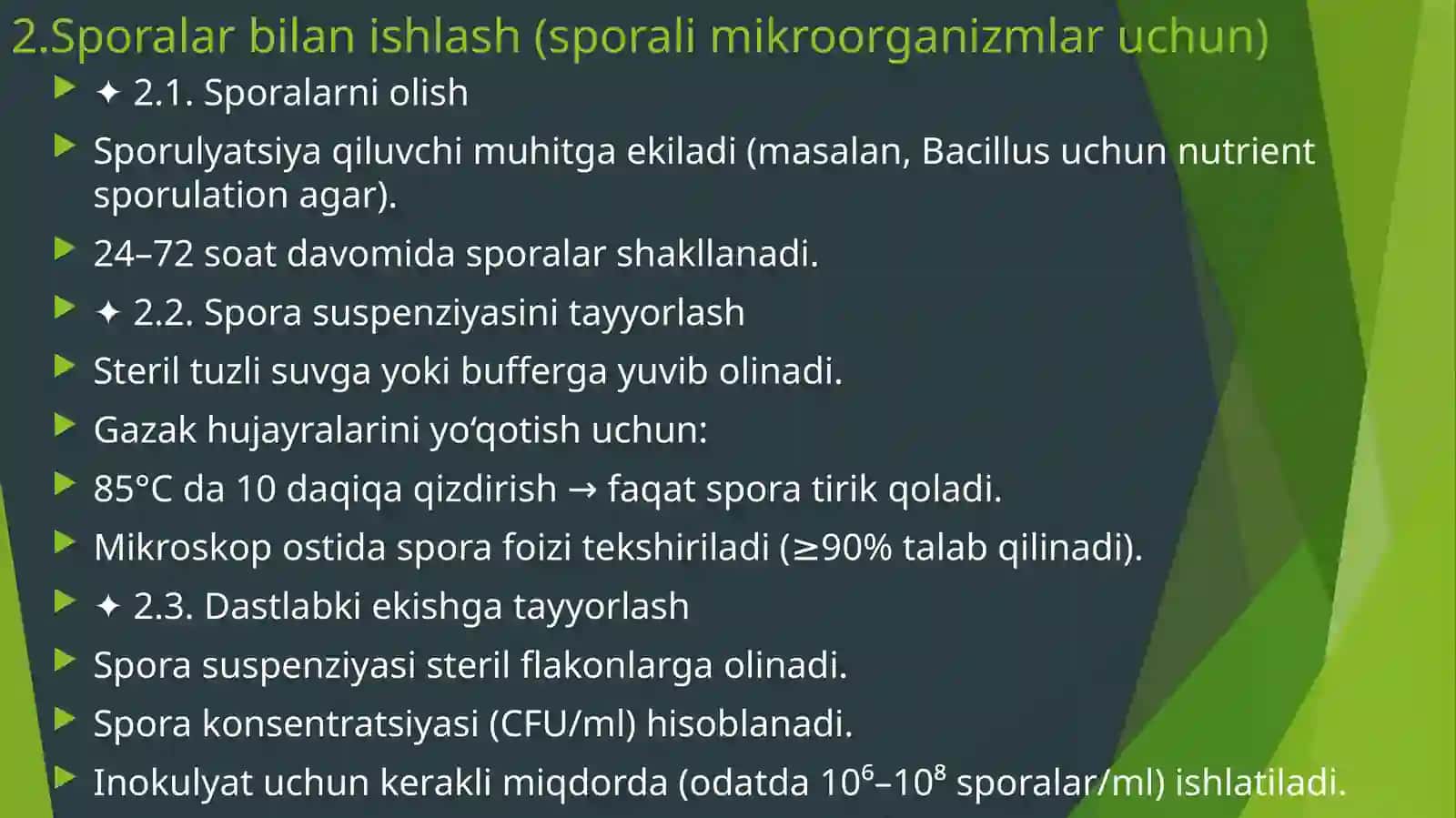 HUJAYRA YOKI SPORALARDAN FOYDALANIB DASTLABKI MATERIAL EKISH (INOKULYAT TAYYORLASH) 4