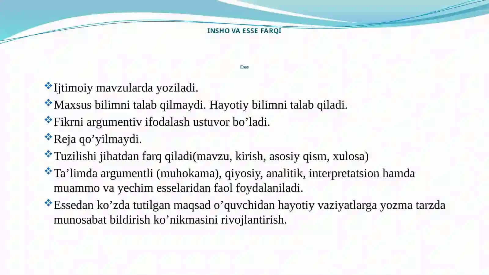 Esse haqida umumiy ma'lumot 4