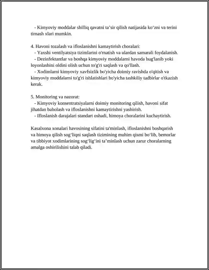 KASALXONA XONALARI HAVOSINING ANTROPOGEN KIMYOVIY IFLOSLANGANLIGINI TEKSHIRISH VA BAHOLASH 4