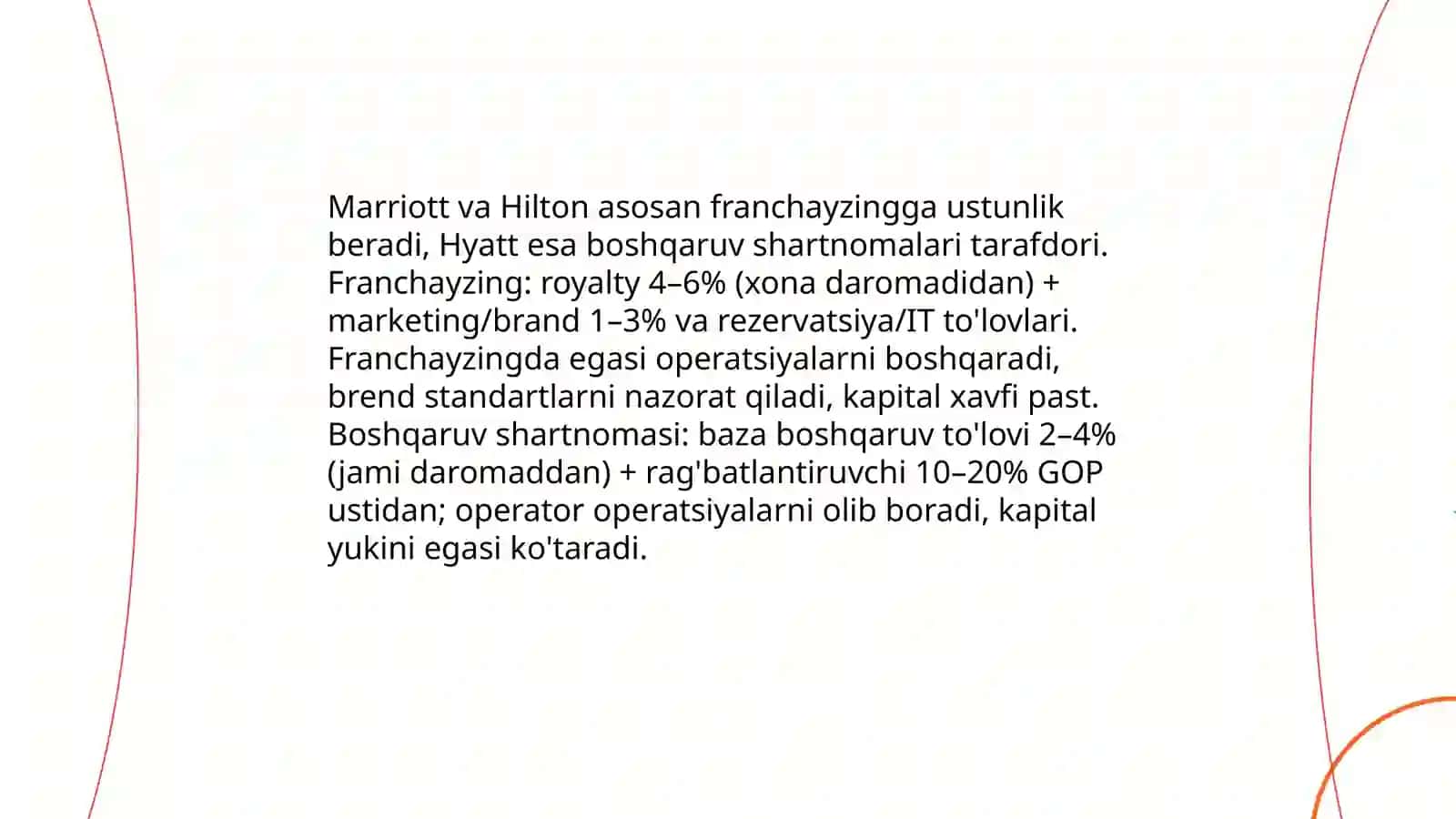 Xalqaro mehmonxona tarmoqlari (Marriott, Hilton, Hyatt) 4