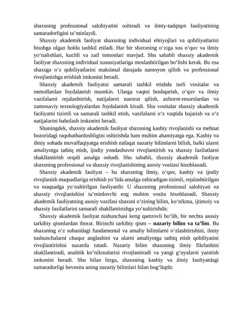 Shaxsiy akademik faoliyat va unda tashkil etish vositalari 4