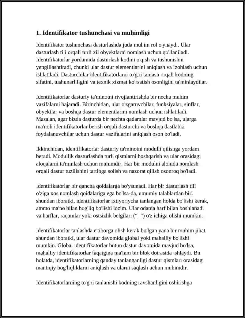 IDENTIFIKATORLAR VA NOMLASH QOIDALARI MAVZUSI 4