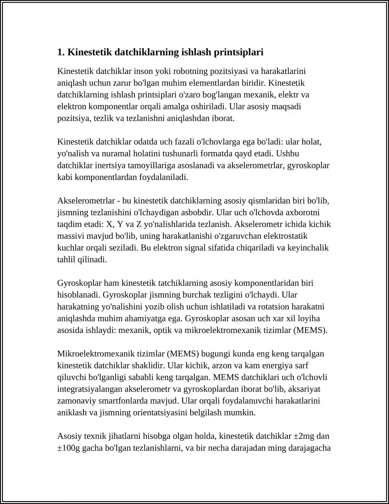 KINESTETIK VA TAKTIL TATCHIKLAR.HOLAT VA SILJISH DATCHIKLARI 4
