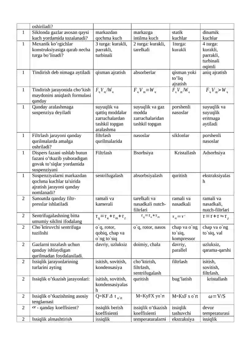 “Kimyoviy texnologiyaning jarayonlari va qurilmalari” fanidan test savollari (312 soat) 4