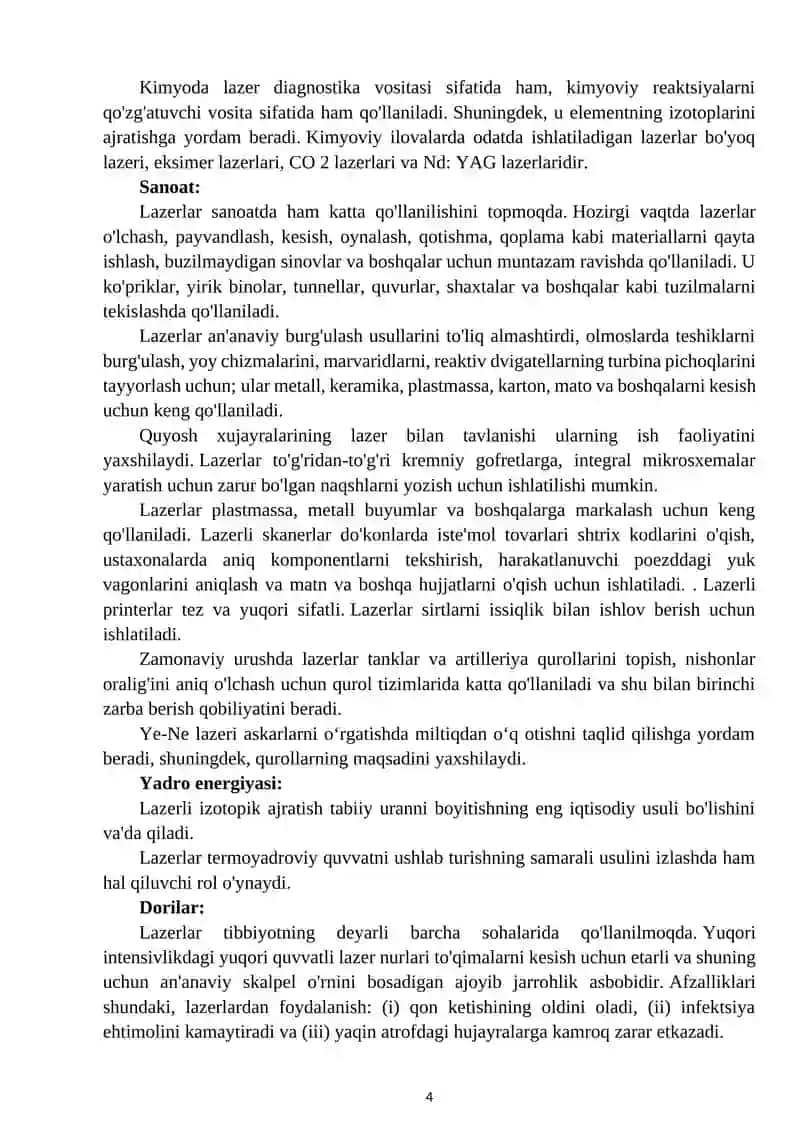Lazer fizikasi fanidan 4