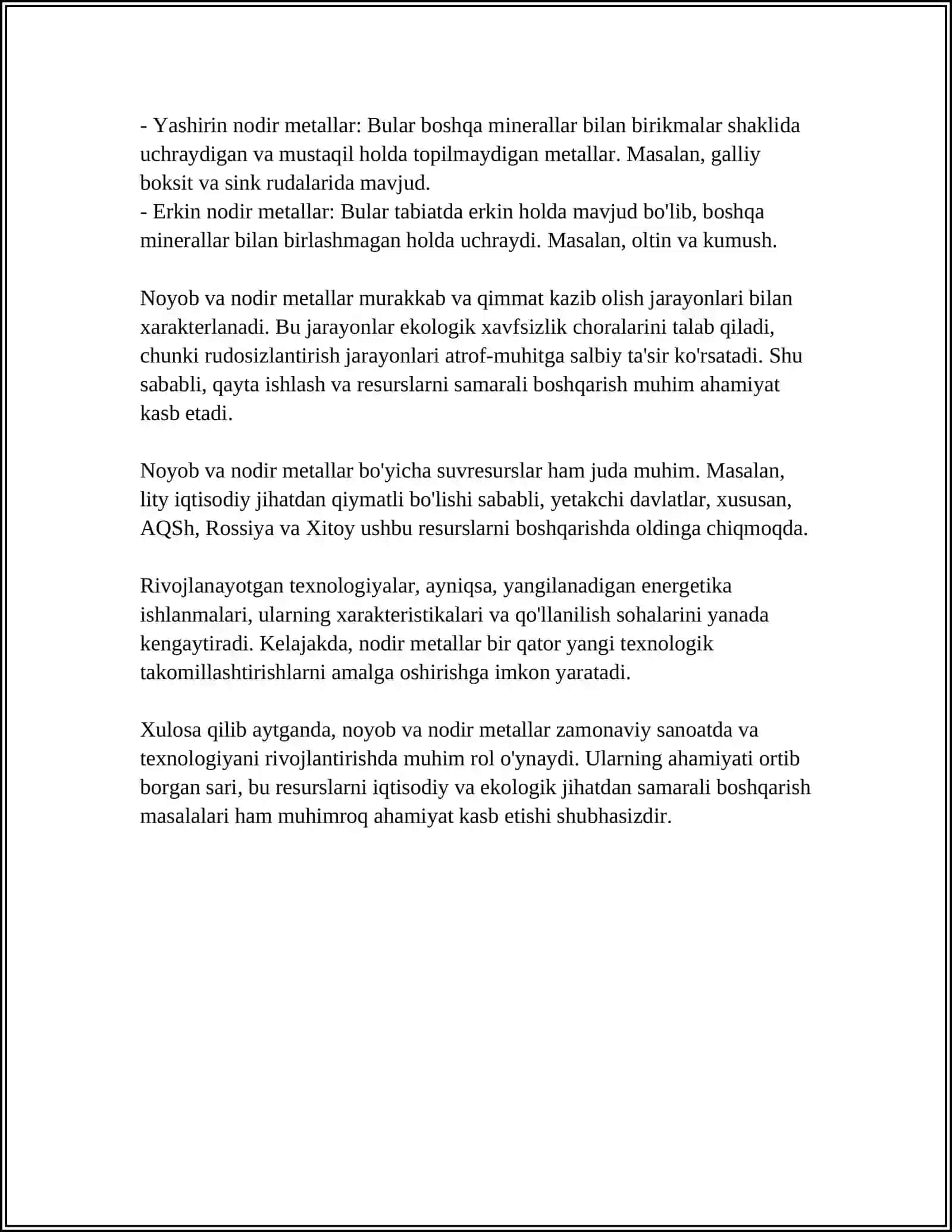NOYOB VA NODIR METALLAR SIFAT KO'RSATKICHLARINI ANIQLASH 4