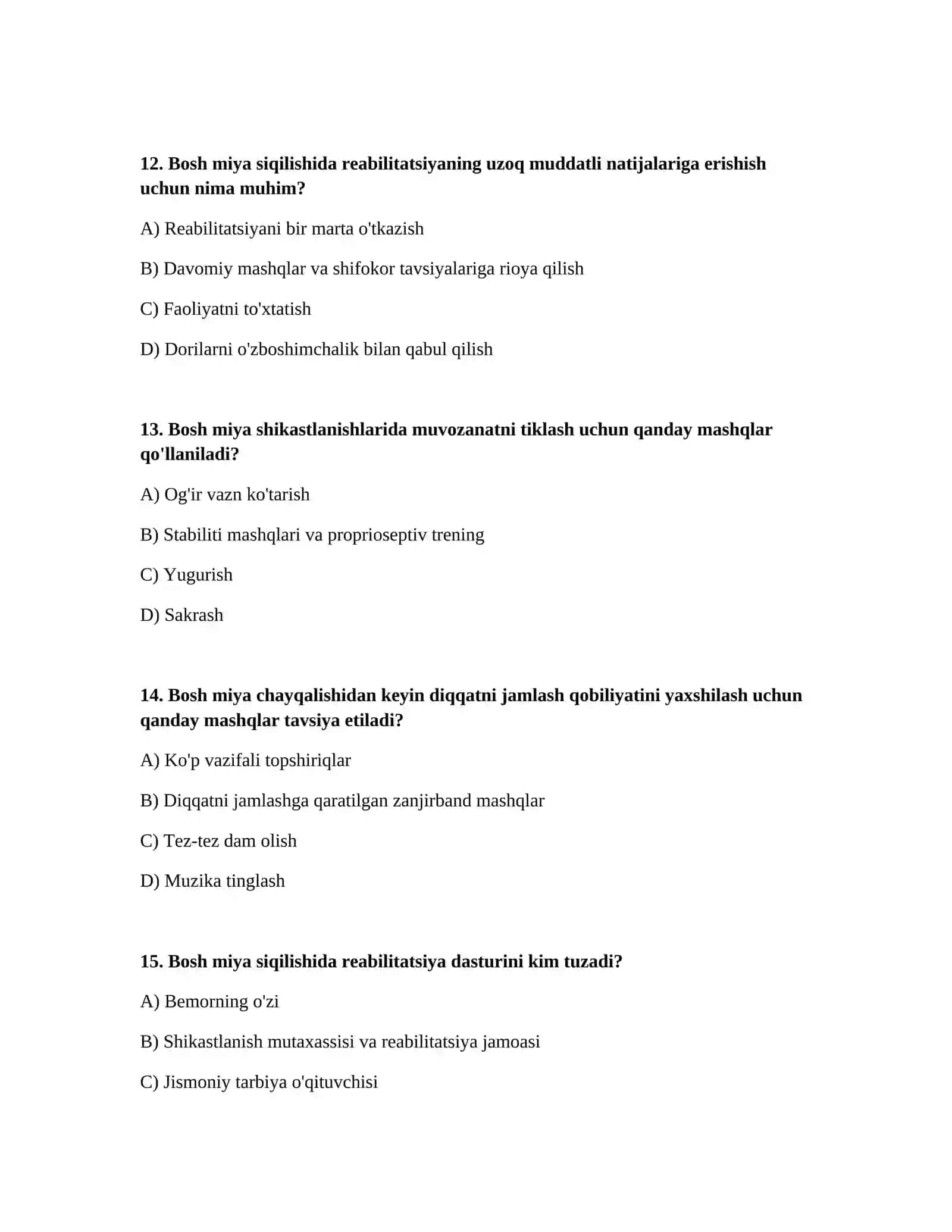 Bosh miya shikastlanishlarida (bosh miya chayqalishi, miya siqilishi) reabilitatsiya 4