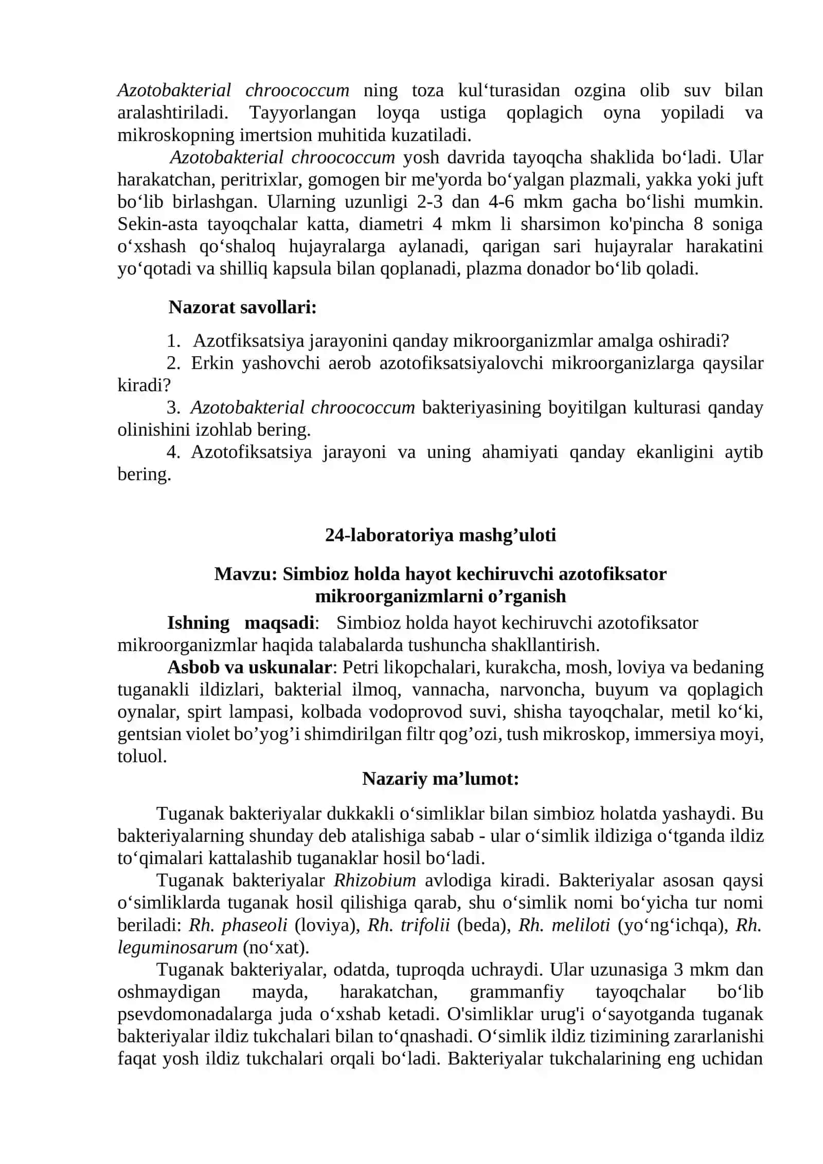 Aerob azotofiksator mikroorganizmlarning elektiv kulturasini tayyorlash 4