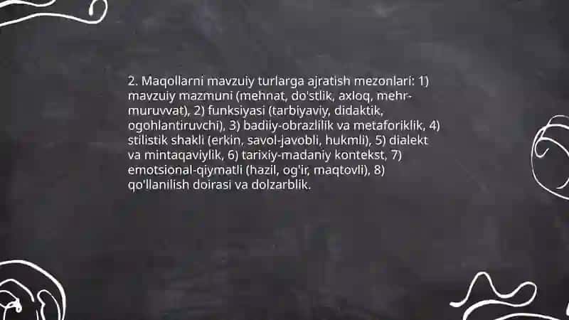 Maqollar va uning mavzuiy turlari.Ulardan namunalar 4