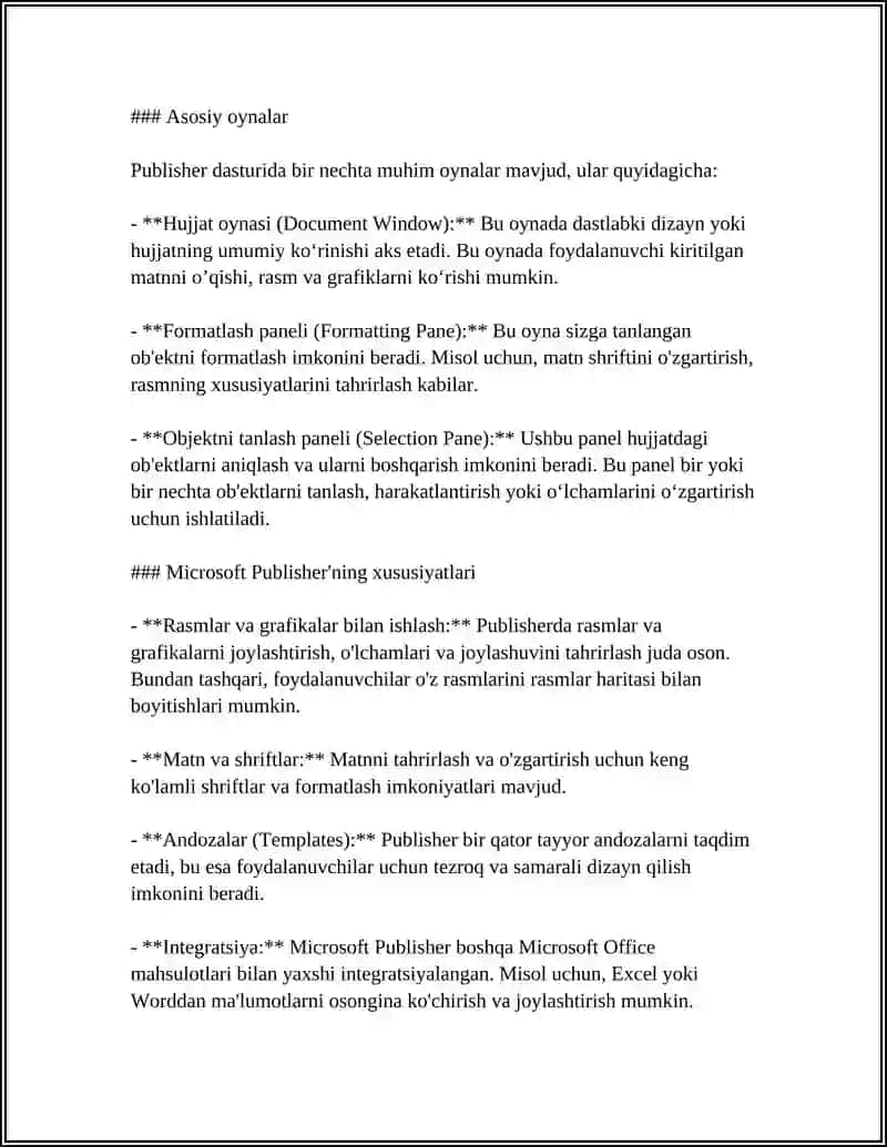 MICROSOFT PUBLISHER OYNALARI VA IMKONIYATLARI BILAN TANISHISH 4